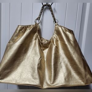 NON-BRAND Golden Vegan Leather Slouch Tote with Chain Straps NWOT